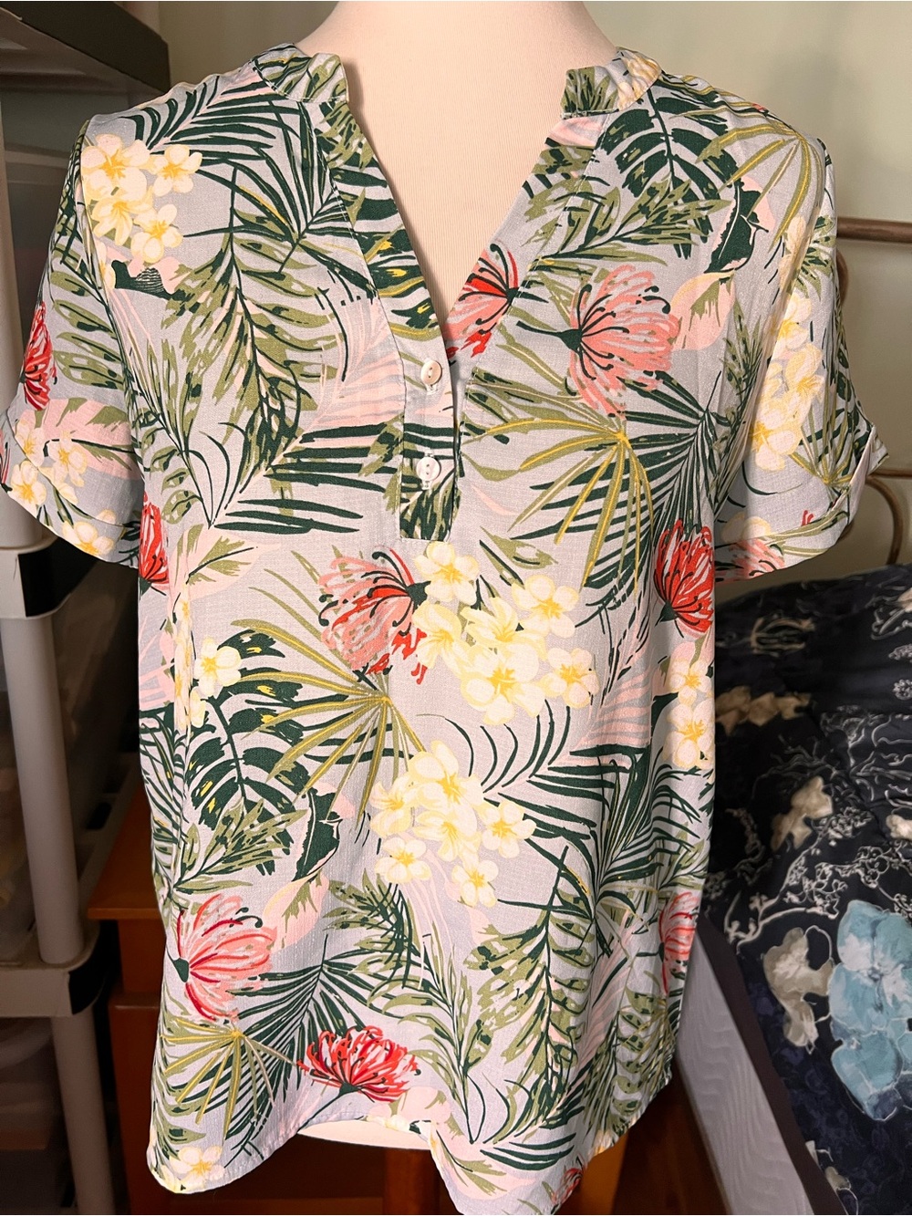 F&F Tropical Print Blouse in Green, Pink & Yellow